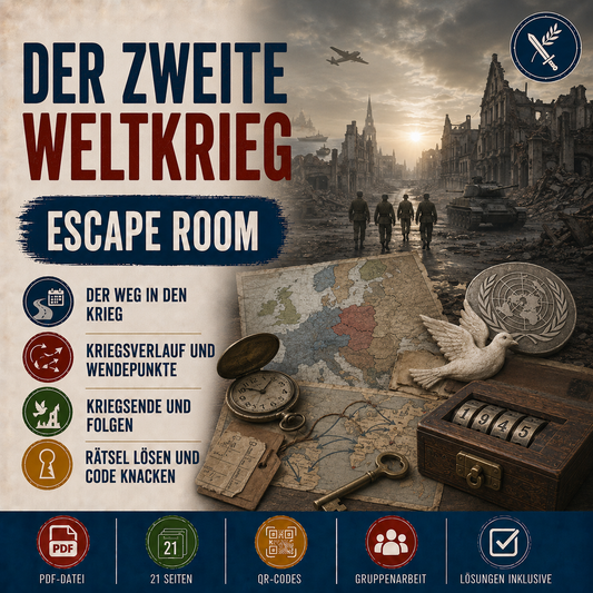 Escape Room: Der Zweite Weltkrieg Arbeitsheft (21 Seiten) | Rätsel + Übungen | inkl. Lösungen | PDF