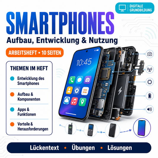 Smartphones einfach erklärt Arbeitsheft (10 Seiten) | Lückentexte + Übungen | inkl. Lösungen | PDF