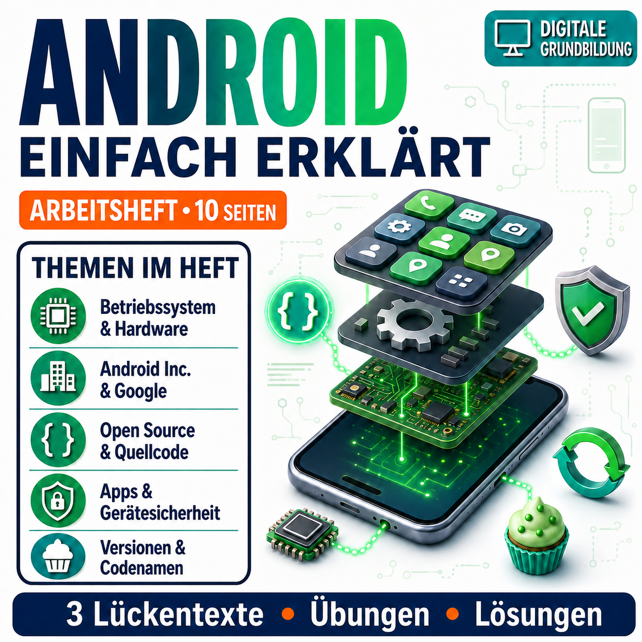 Android einfach erklärt – Arbeitsheft mit Erklärvideo, Übungen und Lösungen | 10 Seiten PDF
