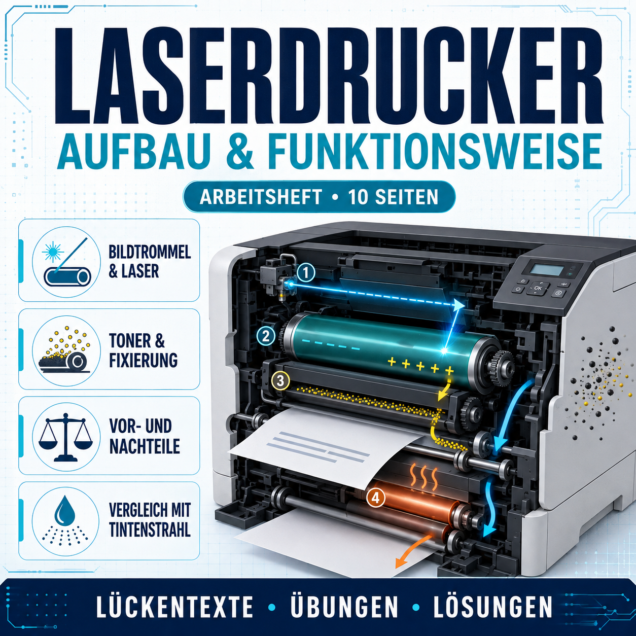 Laserdrucker, Arbeitsheft mit 10 Seiten inklusive Lösungen