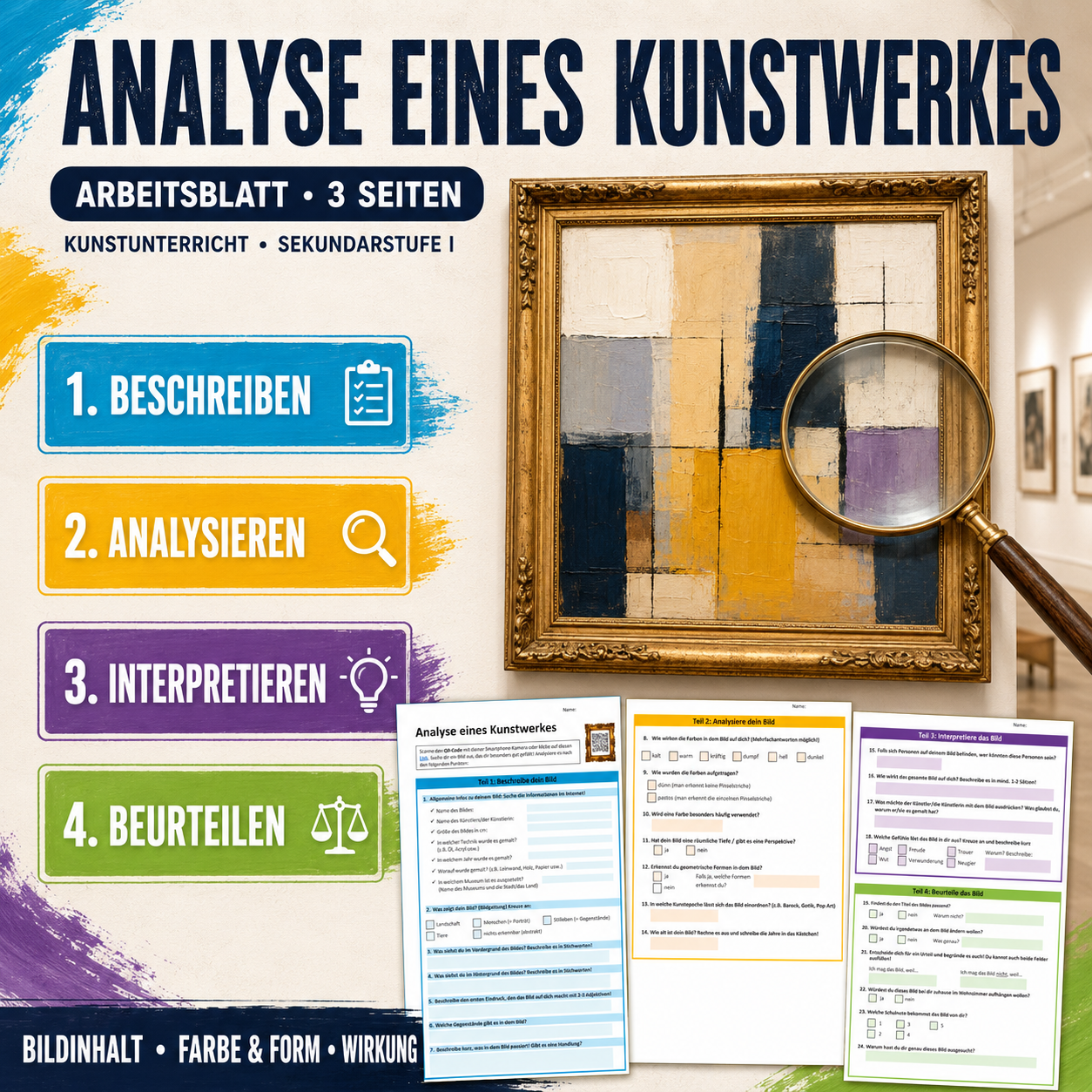 Analyse eines Kunstwerkes Arbeitsblatt PDF für den Kunstunterricht in der Sekundarstufe I