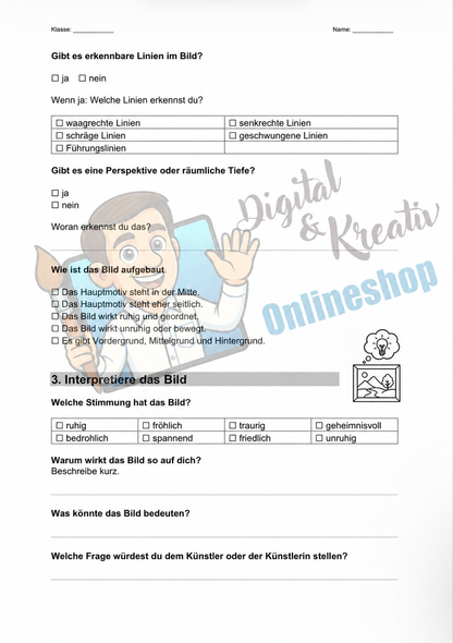 Kunstwerk-Analyse einfach erklärt | Infoblatt und Arbeitsblatt zur Bildanalyse | 4 Seiten