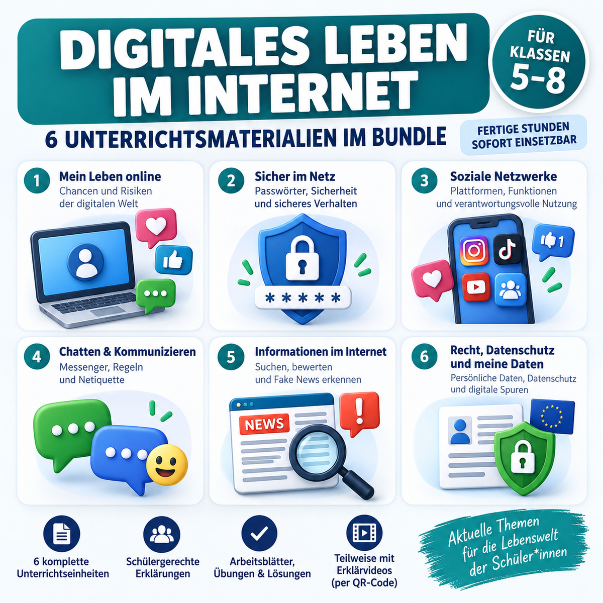 Digitales Leben im Internet – 6 Unterrichtsmaterialien im Bundle