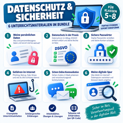 Datenschutz & Sicherheit – 6 Unterrichtsmaterialien im Bundle