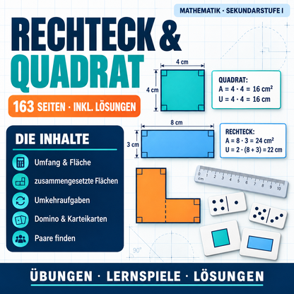 Rechteck und Quadrat | Arbeitsheft (163 Seiten inkl. Lösungen)