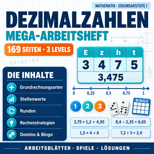 Dezimalzahlen Mega Arbeitsheft (169 Seiten) | Arbeitsblätter und Spiele inkl. Lösungen | PDF