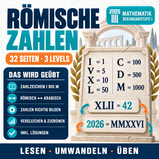 Römische Zahlen | Arbeitsheft (32 Seiten inkl. Lösungen)