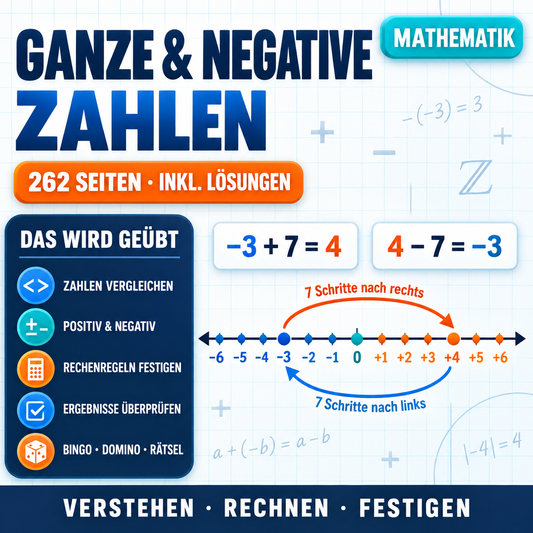 Ganze & negative Zahlen | Arbeitsheft (262 Seiten inkl. Lösungen)