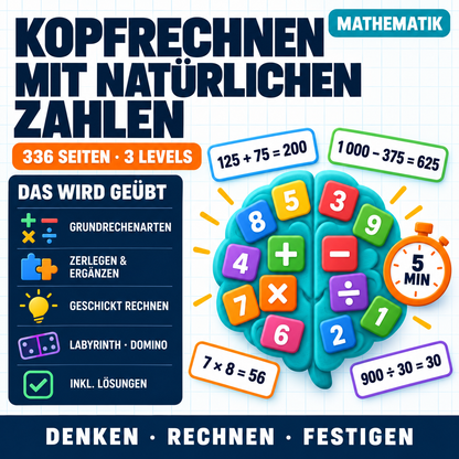 Kopfrechnen mit natürlichen Zahlen | Mega-Arbeitsheft (336 Seiten inkl. Lösungen)