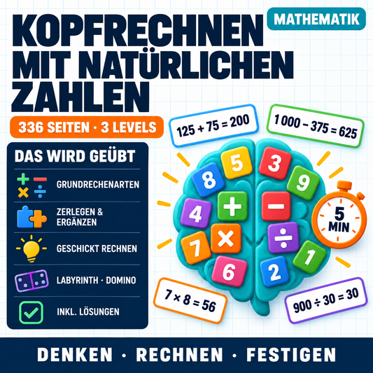 Kopfrechnen mit natürlichen Zahlen | Mega-Arbeitsheft (336 Seiten inkl. Lösungen)