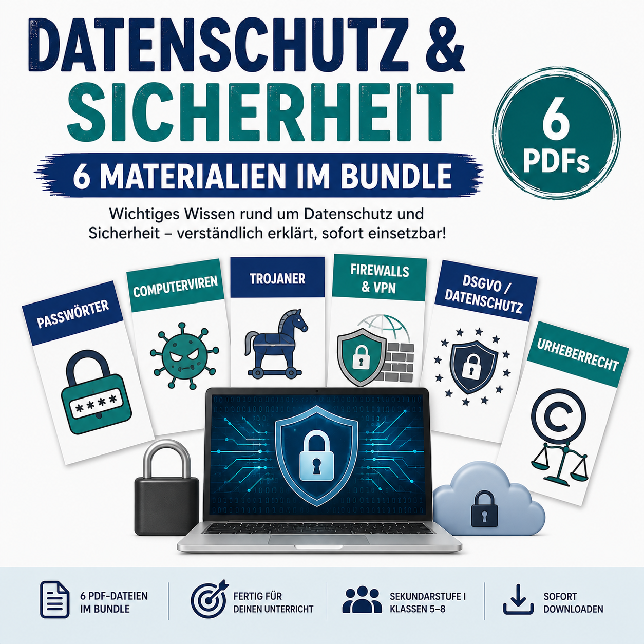 Datenschutz & Sicherheit – 6 Unterrichtsmaterialien im Bundle
