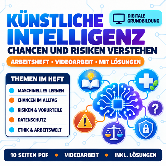 Chancen und Risiken von Künstlicher Intelligenz Arbeitsheft (10 Seiten) | Videoarbeit + Übungen | inkl. Lösungen | PDF