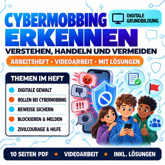 Cybermobbing erkennen und vermeiden Arbeitsheft (10 Seiten) | Videoarbeit + Übungen | inkl. Lösungen | PDF