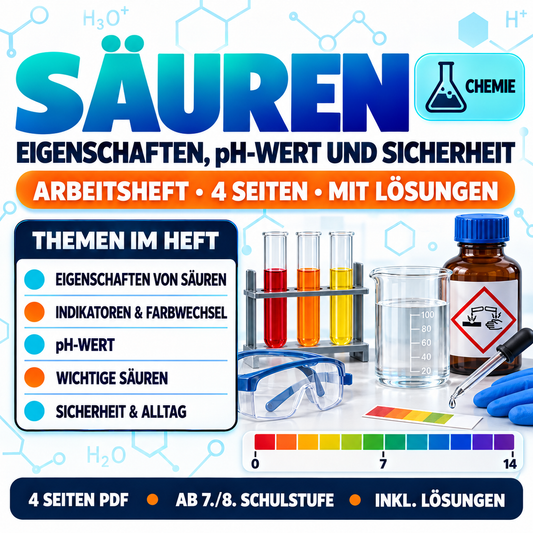 Säuren – 4-seitiges Chemie-Arbeitsheft (PDF)