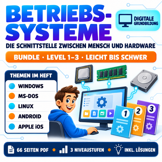 Betriebssysteme – Bundle | Version 1 (leicht), Version 2 (mittel), Version 3 (schwer) (66 Seiten inkl. Lösungen)