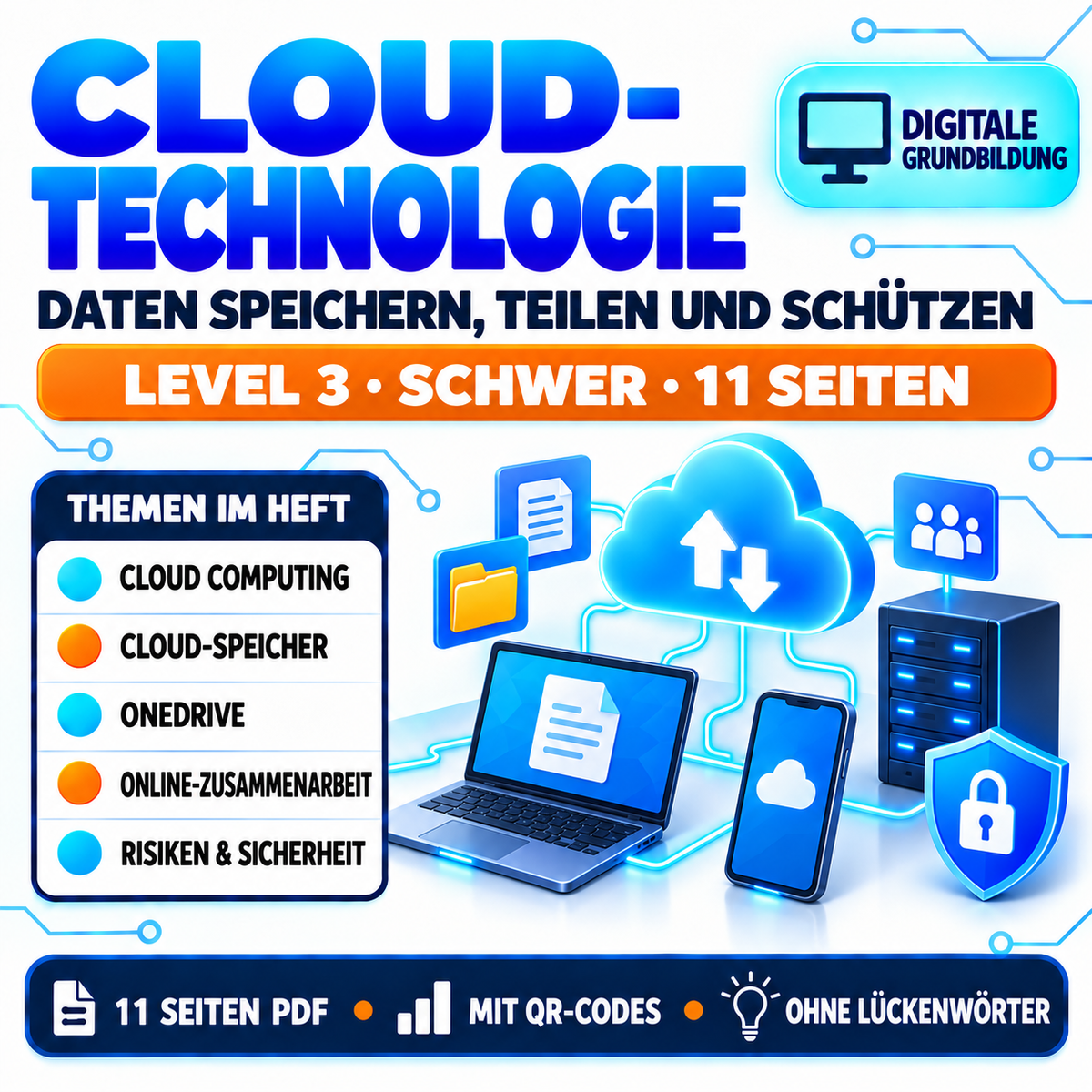 Cloud Technologie Arbeitsheft Level 3 schwer | 11 Seiten | PDF
