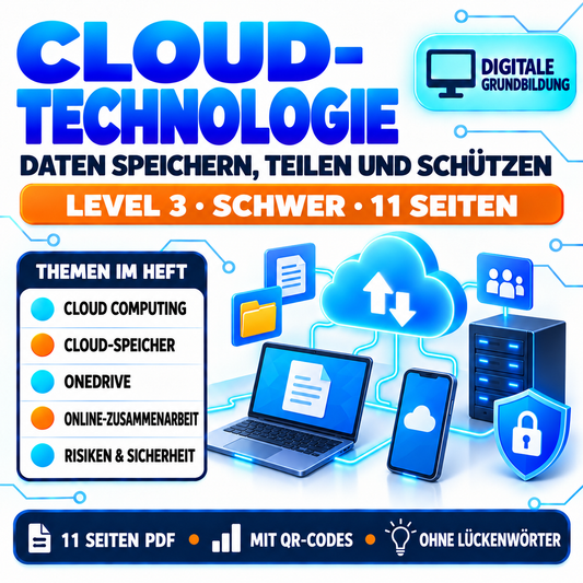 Cloud Technologie Arbeitsheft Level 3 schwer | 11 Seiten | PDF