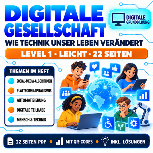 Digitale Gesellschaft Arbeitsheft Level 1 leicht | 22 Seiten | PDF