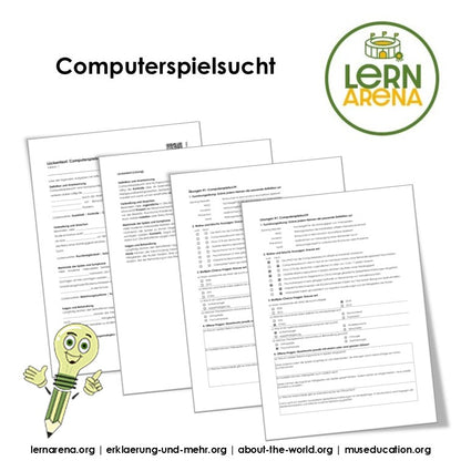 Computerspielsucht Arbeitsheft, 10 Seiten, mit 3 Lückentexten, Übungen und Lösungen