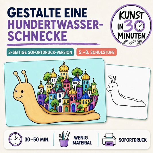 Hundertwasser-Schnecke – Kunst in 30 Minuten | Kreative Sofortdruck-Vorlage für Klasse 5–8