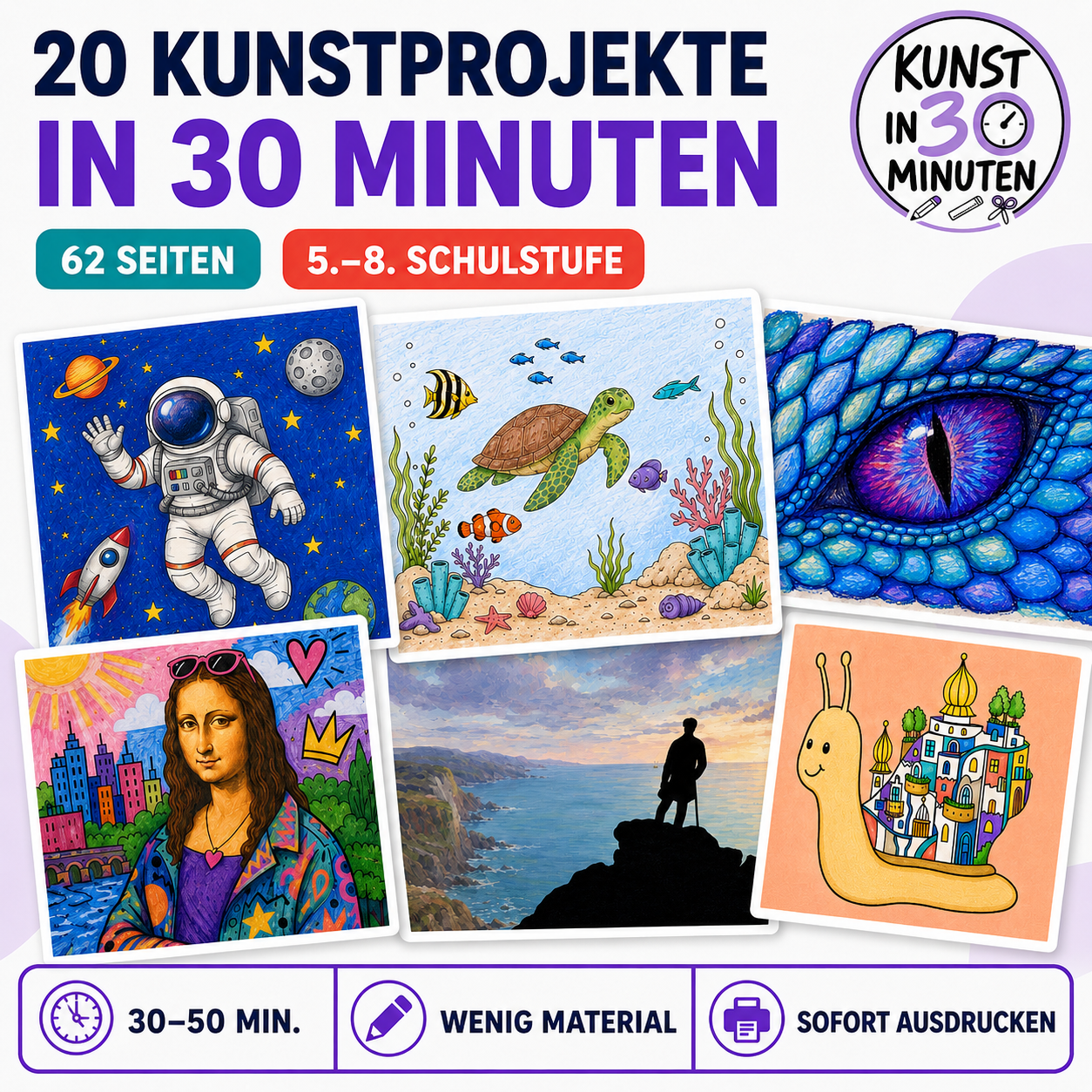 Kunst in 30 Minuten – Komplettpaket mit 20 schnellen Kunstprojekten