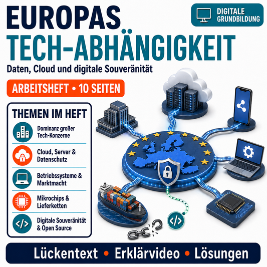 Abhängigkeit Europas von Tech-Konzernen | Arbeitsheft Digitale Grundbildung | 10 Seiten PDF