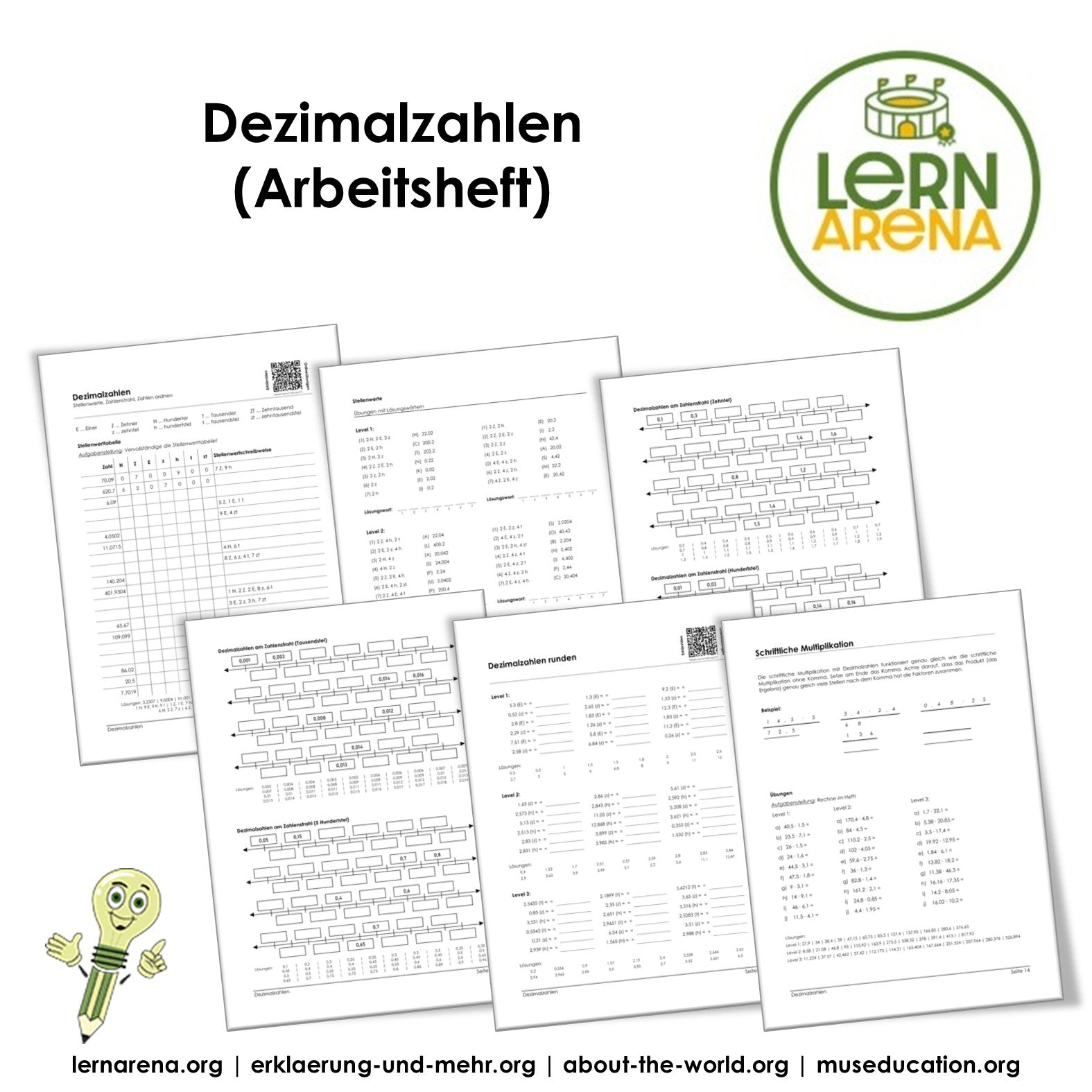 Dezimalzahlen Arbeitsheft: Stellenwerte, Zahlenstrahl, Rechnen und Textaufgaben (PDF, 32 Seiten, inkl. Lösunge