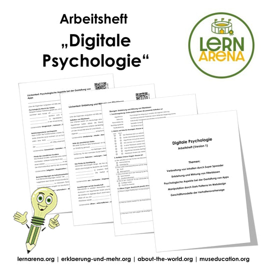 Digitale Psychologie Arbeitsheft Level 1 (leicht) | 11 Seiten + 11 Seiten Lösungsheft | PDF – Titelbild