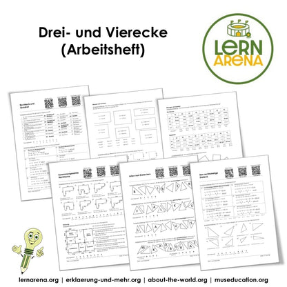 Drei- und Vierecke: Eigenschaften, Umfang und Flächeninhalt (Arbeitsheft PDF, 56 Seiten, inkl. Lösungen und QR