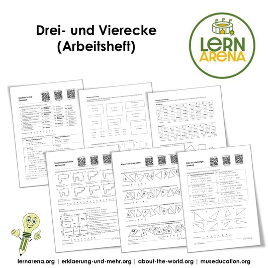 Drei- und Vierecke: Eigenschaften, Umfang und Flächeninhalt (Arbeitsheft PDF, 56 Seiten, inkl. Lösungen und QR
