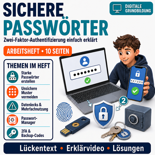 Sichere Passwörter & Zwei-Faktor-Authentifizierung | Arbeitsheft Digitale Grundbildung | 10 Seiten PDF