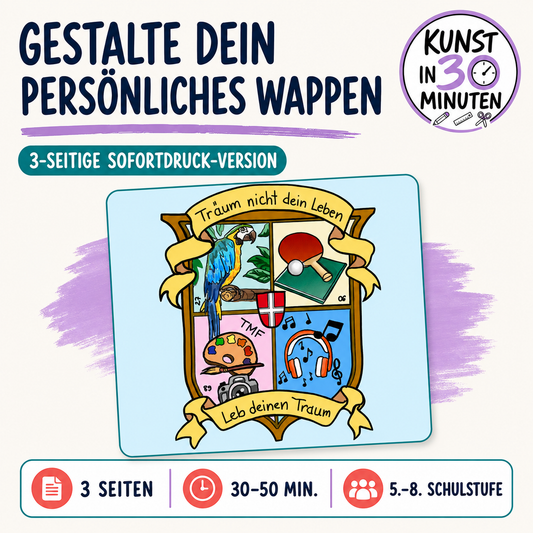 Gestalte dein persönliches Wappen – Kunst in 30 Minuten | 3-seitige Sofortdruck-Version