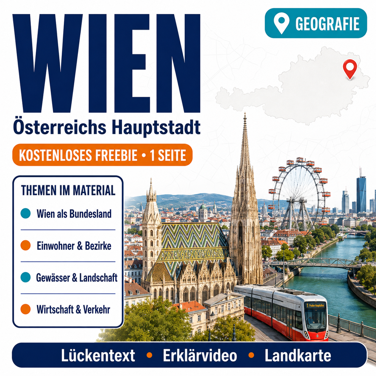 Arbeitsblatt Wien aus dem Arbeitsheft "Österreich"| 1 Seite | Lückentext + Landkarte-Übung