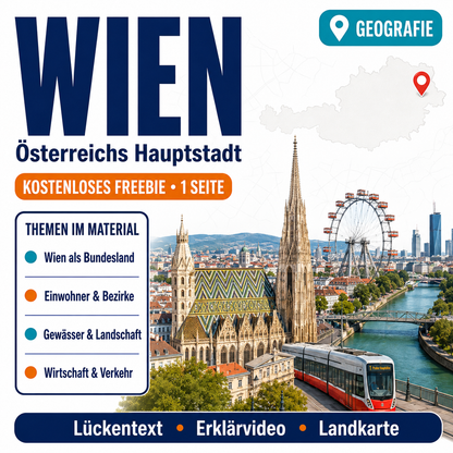 Arbeitsblatt Wien aus dem Arbeitsheft "Österreich"| 1 Seite | Lückentext + Landkarte-Übung