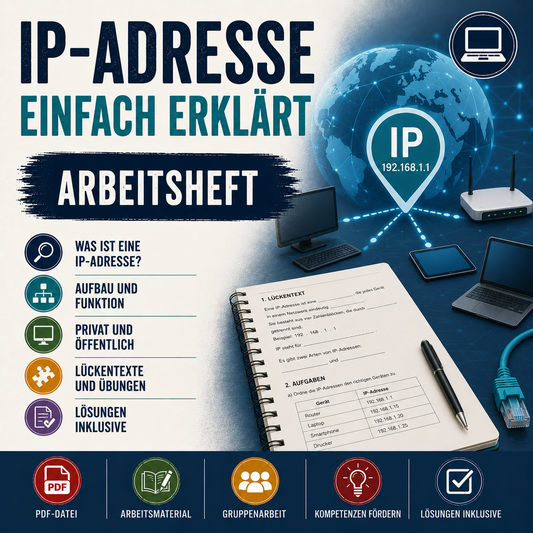 IP-Adresse einfach erklärt Arbeitsheft (10 Seiten) | Lückentexte + Übungen | inkl. Lösungen | PDF