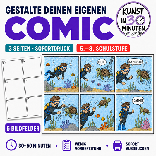 Kunst in 30 Minuten – Erstelle deinen eigenen Comic | 3-seitige Sofortdruck-Version