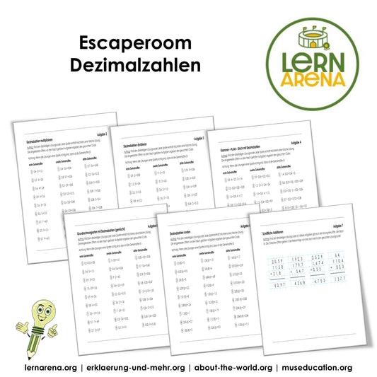 Escape Room Dezimalzahlen: Rechnen, Stellenwerte, Zahlenstrahl und Fehler finden (PDF, 59 Seiten, inkl. Lösung