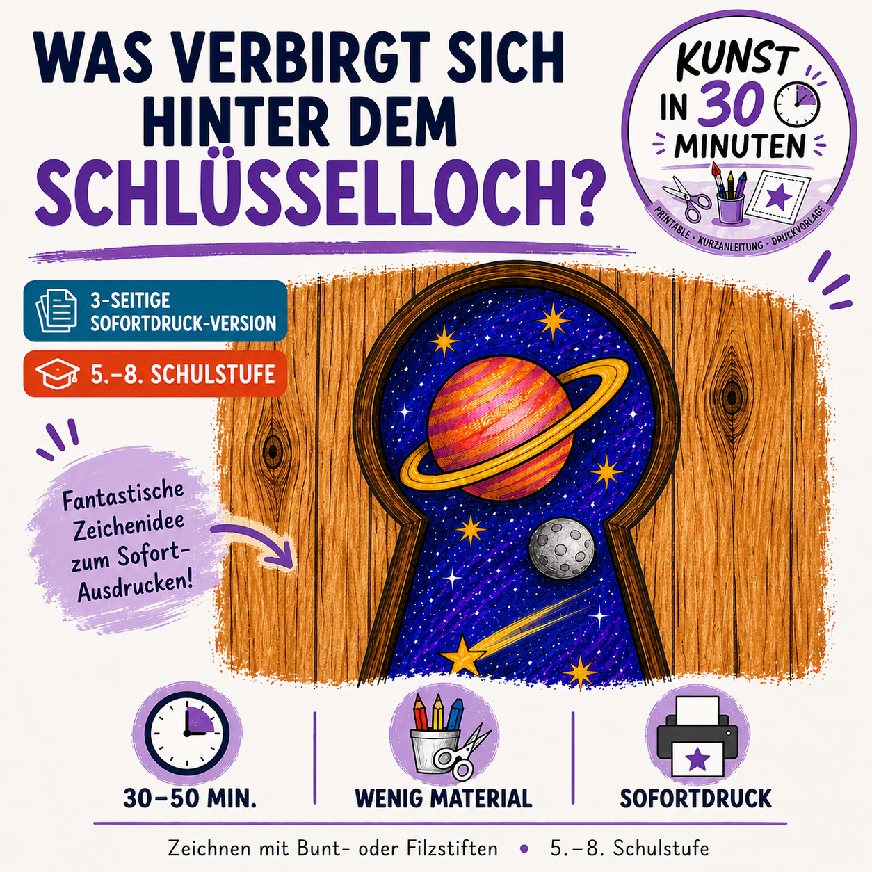 Kunst in 30 Minuten – 5 kreative Sofortdruck-Projekte | 15-seitiges Bundle