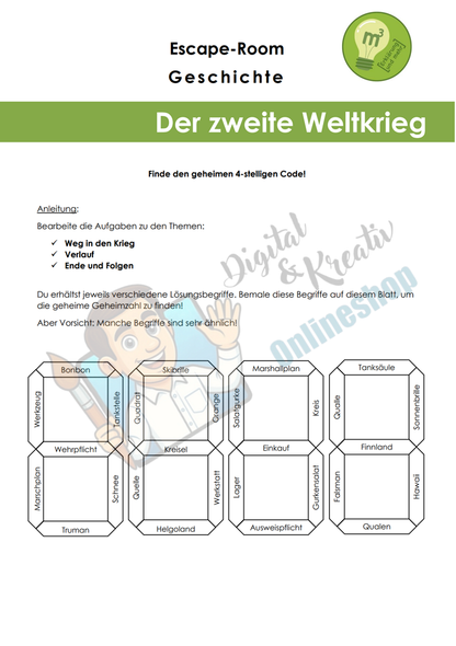 Escape Room: Der Zweite Weltkrieg Arbeitsheft (21 Seiten) | Rätsel + Übungen | inkl. Lösungen | PDF