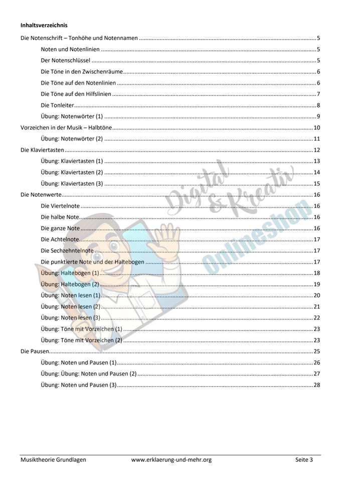 Musiktheorie Grundlagen – Teil 1 – 29-seitiges Arbeitsheft (PDF)