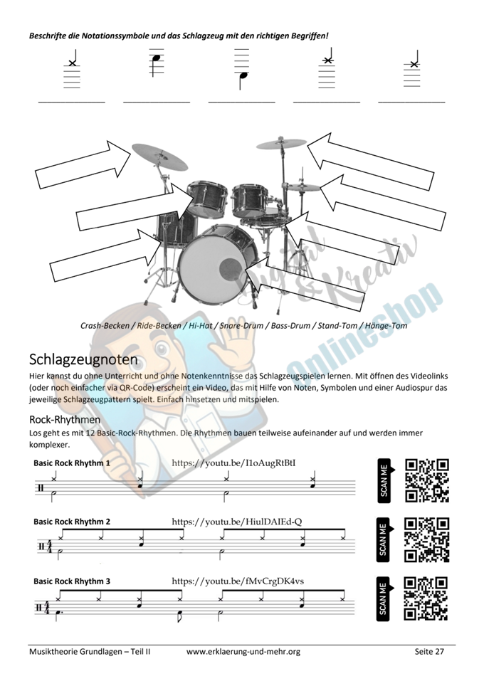 Musiktheorie Grundlagen – Teil 2 | 34-seitiges Arbeitsheft zu Intervallen, Akkorden & Schlagzeug (PDF)