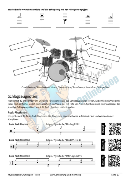 Musiktheorie Grundlagen – Teil 2 | 34-seitiges Arbeitsheft zu Intervallen, Akkorden & Schlagzeug (PDF)