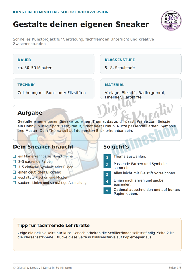 Designe deinen Sneaker – Kunst in 30 Minuten | Sofortdruck-Version