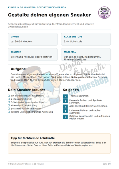 Designe deinen Sneaker – Kunst in 30 Minuten | Sofortdruck-Version