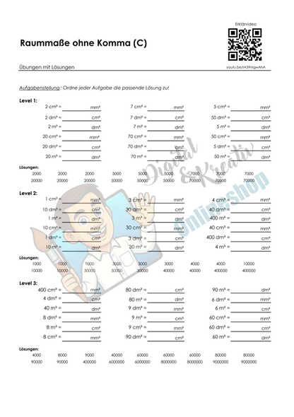 Raummaße mit Komma (mm³, cm³, dm³, m³) | Arbeitsheft (177 Seiten inkl. Lösungen)
