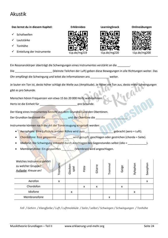 Musiktheorie Grundlagen – Teil 2 | 34-seitiges Arbeitsheft zu Intervallen, Akkorden & Schlagzeug (PDF)