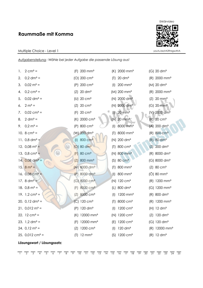 Raummaße mit Komma (mm³, cm³, dm³, m³) | Arbeitsheft (177 Seiten inkl. Lösungen)