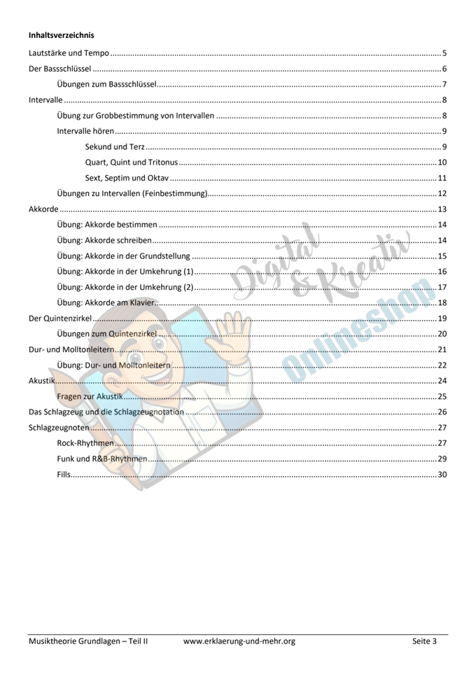 Musiktheorie Grundlagen – Teil 2 | 34-seitiges Arbeitsheft zu Intervallen, Akkorden & Schlagzeug (PDF)