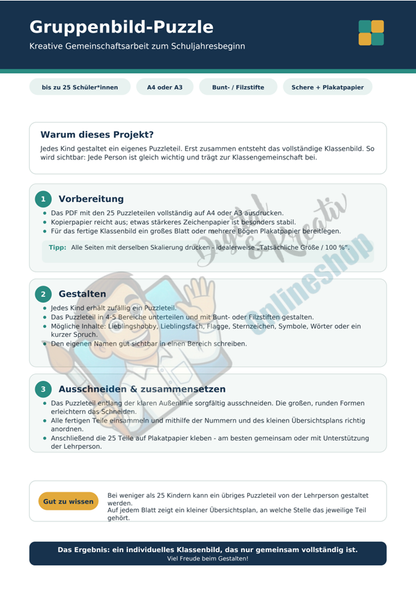 Klassenpuzzle als Gemeinschaftsprojekt (25 Teile) | Druckvorlagen A4 & A3 | PDF