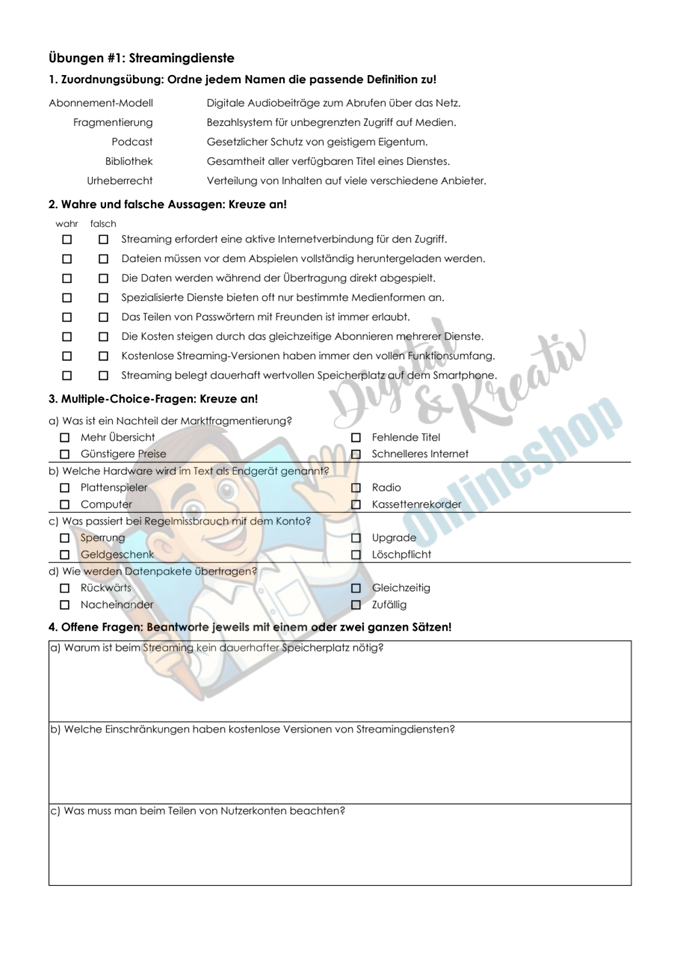 Streamingdienste einfach erklärt – Arbeitsheft mit Erklärvideo, Übungen & Lösungen | 10 Seiten PDF